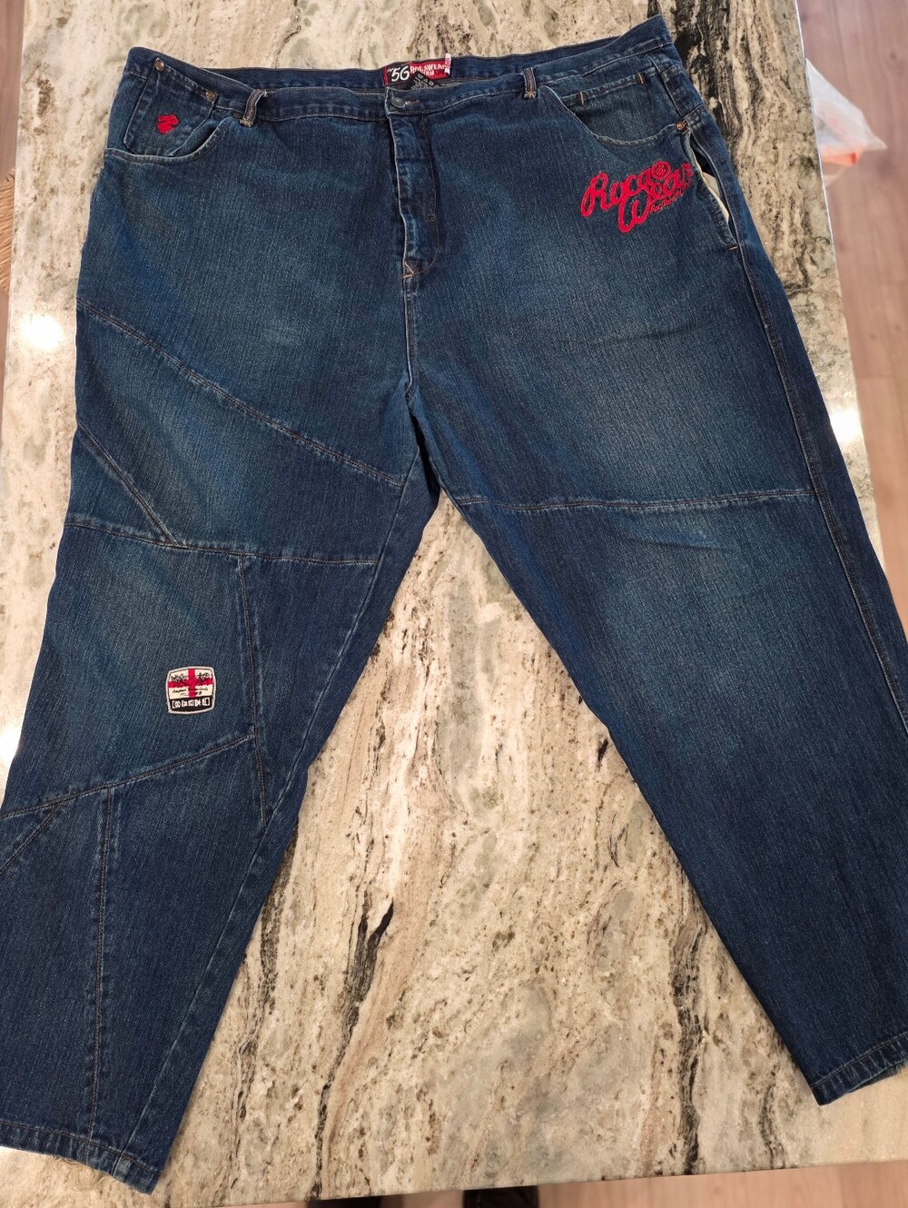 VTG Rocawear Patchwork Baggy Jeans Men Size 56 Y2K Skater HipHop Distressed Hem